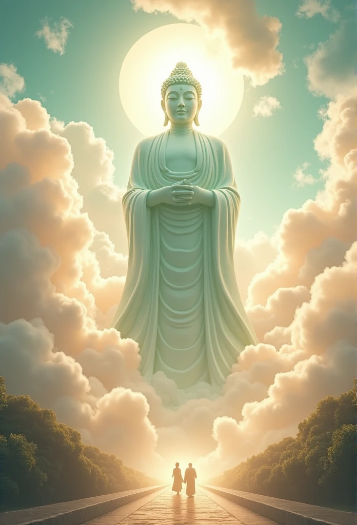 ((Tabletop)),(最high quality)),gold、Color、Chinese style,In the sky, The clouds form a giant transparent and shining white jade Maitreya Buddha statue,Thick Clouds,And the sun was shining bright,Pilgrims' Path,Ultra-realistic,Ultra-photorealism,pink,8k,High resolution,high quality,Masterpieces,Ultra-fine,(((OC Renderer)))