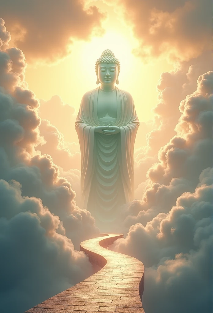 ((Tabletop))，(最high quality))，gold、Color、Chinese style，In the sky, The clouds form a giant transparent and shining white jade Maitreya Buddha statue，Thick Clouds，And the sun was shining bright，Pilgrims&#39; Path，Ultra-realistic，Ultra-photorealism，pink，8k，High resolution，high quality，Masterpieces，Ultra-fine，（（（OC Renderer）））