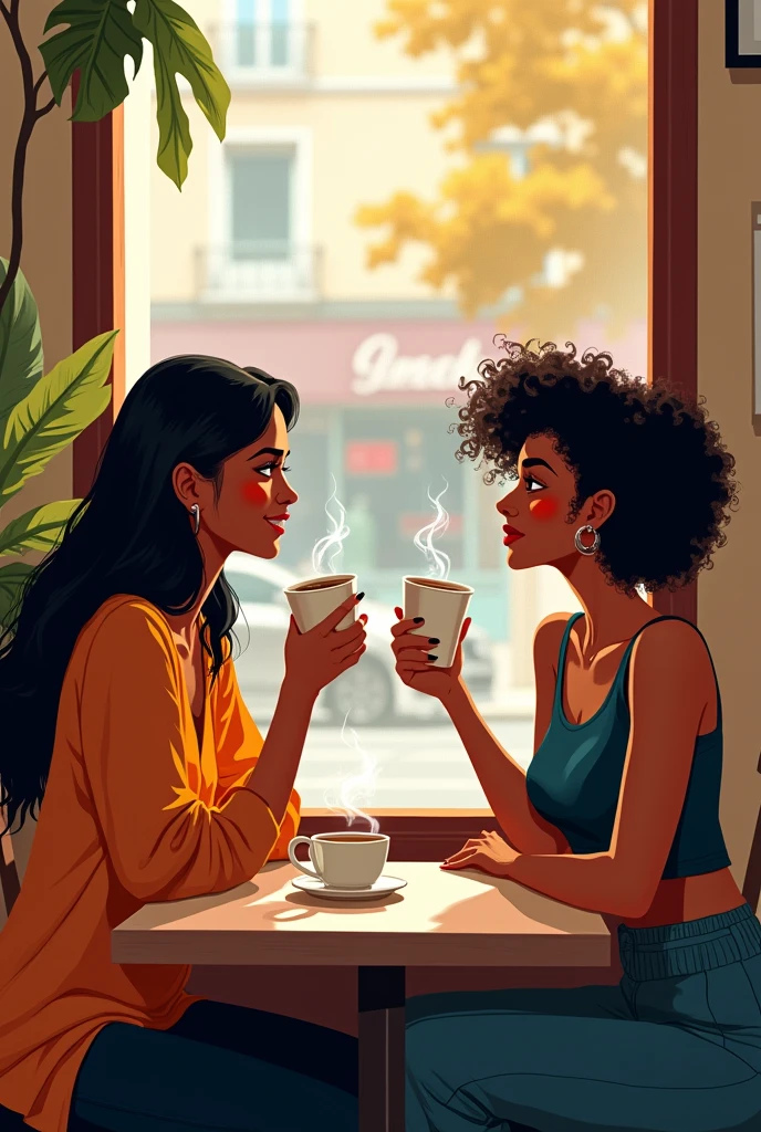 2 latina women having coffee
