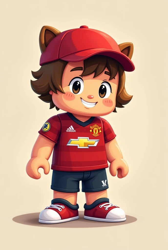 Make a roblox square body Man Red cap Human circular head , manchester united shirt, cougar cap cartoon style profile picture Cartoon style