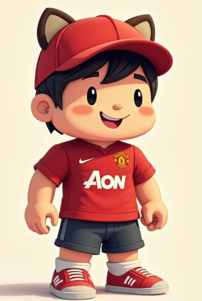 Make a roblox square body Man Red cap Human circular head , manchester united shirt, cougar cap cartoon style profile picture Cartoon style