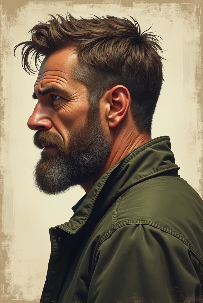 creates the image of a man in profile with short hair and a beard in the old school style