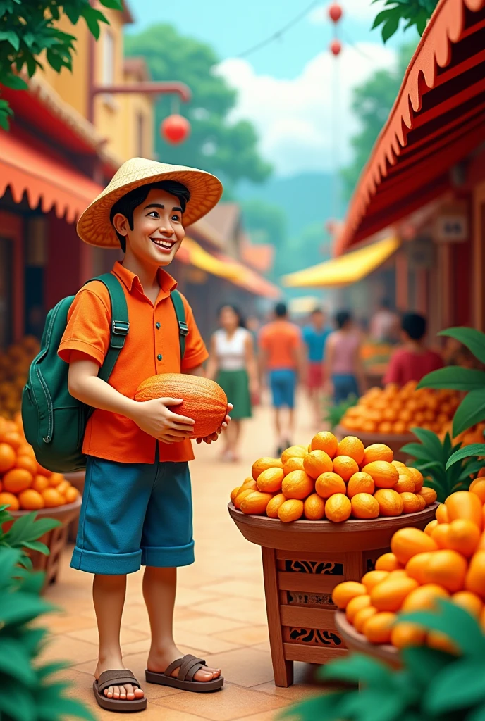 A man selling papaya in a market ,  masterpiece, all in three dimensional paper art、(Almond Shapes);1.9、(Three-dimensional paper-cut art.、colorful):1.9
