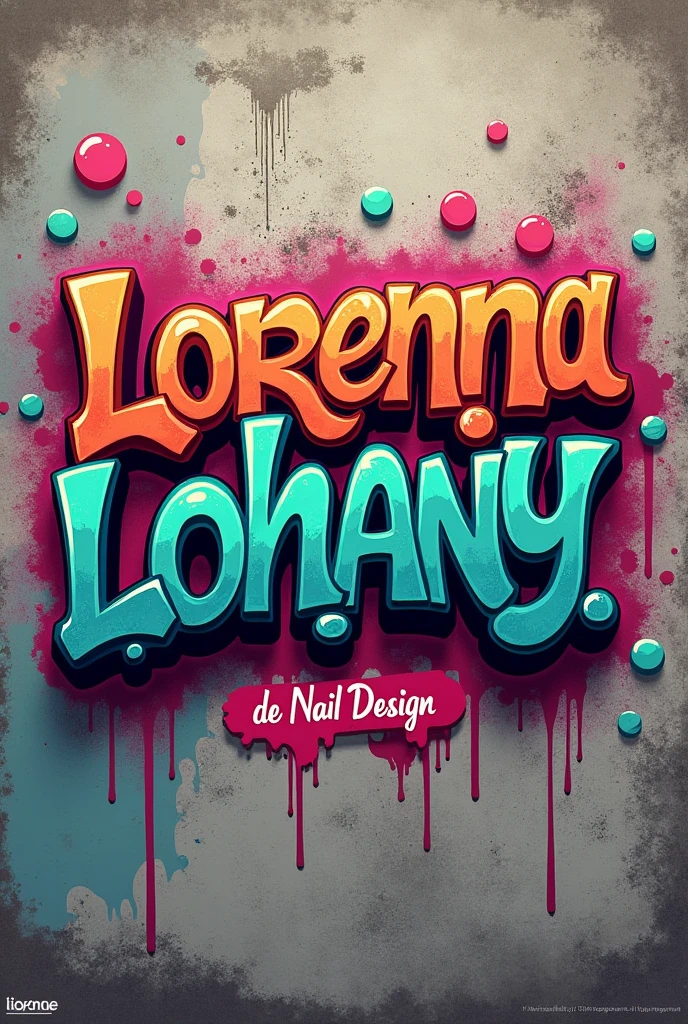 a graffiti style logo with round letters written "Lorenna Lohany Studio de Nail design" lain