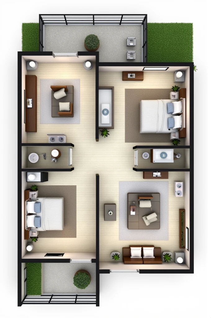 A 3bhk room map of 1000 sq feet