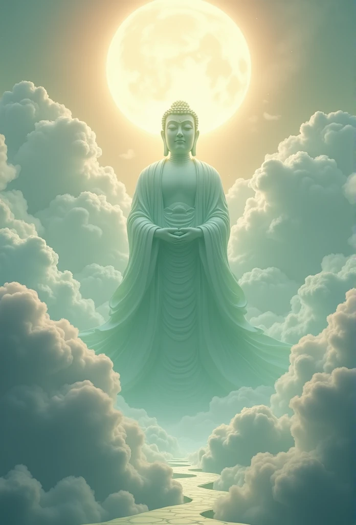 ((Tabletop))，(最high quality))，Chinese style，In the sky, The clouds form a giant transparent and shining white jade Maitreya Buddha statue，Thick Clouds，And the sun was shining bright，Pilgrims&#39; Path，Ultra-realistic，Ultra-photorealism，pink，8k，High resolution，high quality，Masterpieces，Ultra-fine，（（（OC Renderer）））