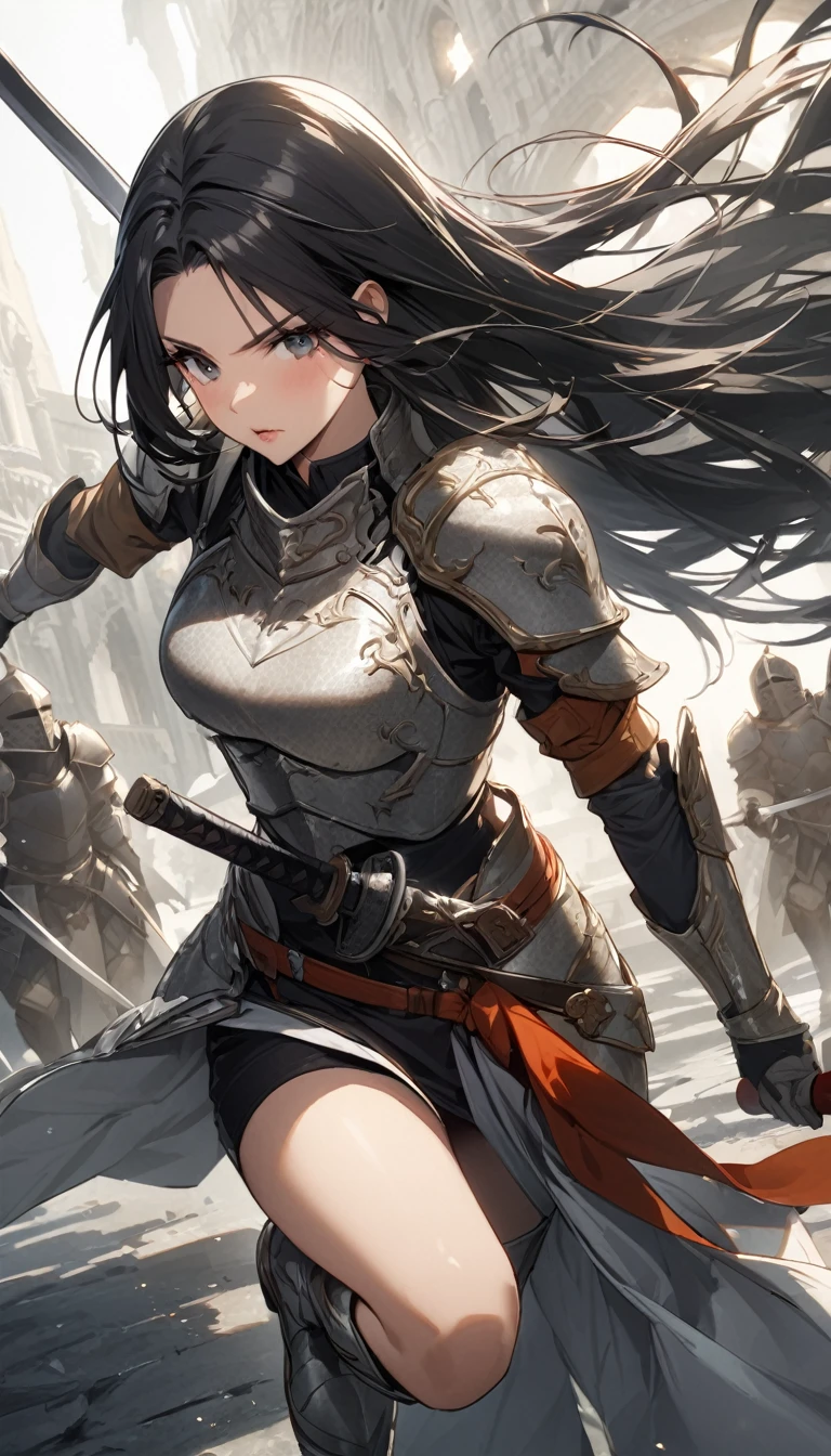 Ultra-high definition image quality、beautiful girl、Female Warrior、Female Swordsman、Light Armor、Silver Boots、Long Hair、knight&#39;hair ornaments、Silver Hair、20-year-old、Be confident々face、Very short tight skirt、Sexy posture、wilderness、Highest quality,Big Ass、Big Breasts、Thighs、Grabbing the spear、Gorgeous embroidered lace panties、Joan of Arc style clothing、Wind King Barrier、Her hair is blowing in the wind、The Sword of Promised Victory、god々Wearing a bright aura、Big Ass、Valkyrie the War Maiden、Crotch close-up、Angle from directly below、Squat with your legs apart、（Confused eyes）、３White eyes、（Female Demon Lord）、Yandere、Female ninja、ムチムチなThighs