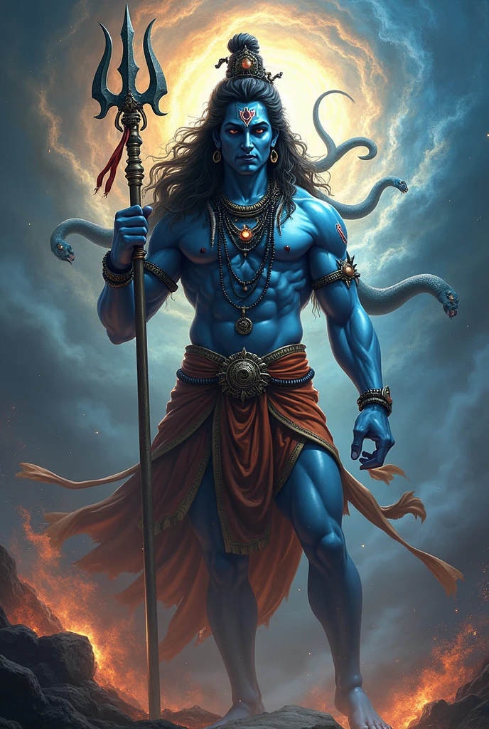 Lord shiva image,powerfull, the destroyer, complete image,holding trishul,looking dangerous, strong physique