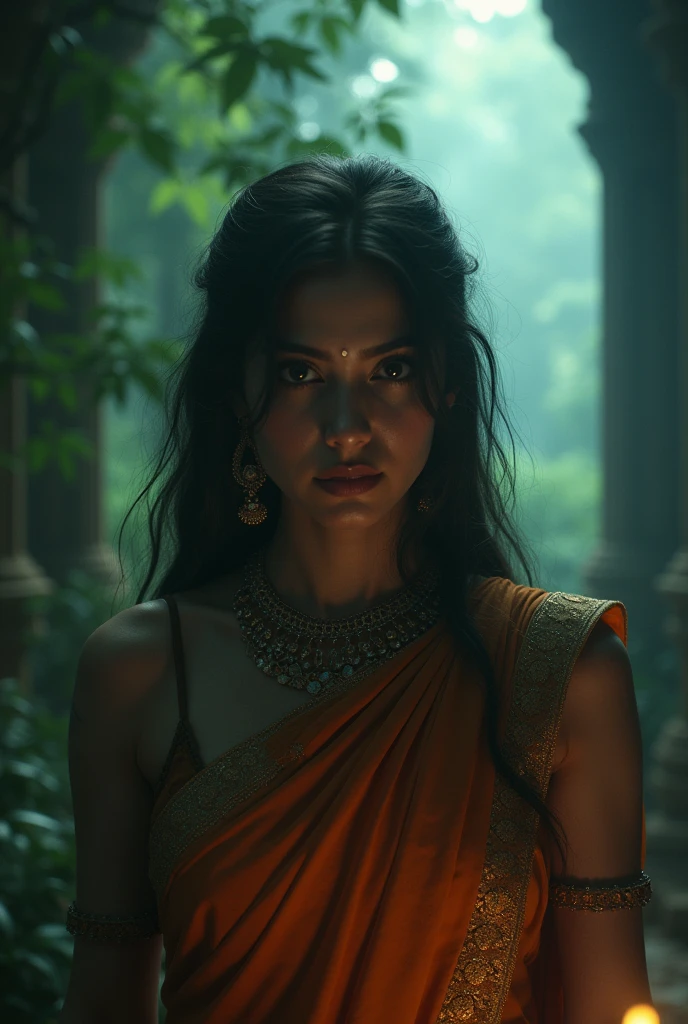 Btflindngds, a beautiful girl, brown eyes, big brown lips, gorgeous actress, Indian, photograph by artgerm and (greg rutkowski:0.3), (cinematic:0.4) lighting, big breasts, breast cleavage, indian style clothes, Royal Mansion , fit body, sexy girl,boob,,full naked