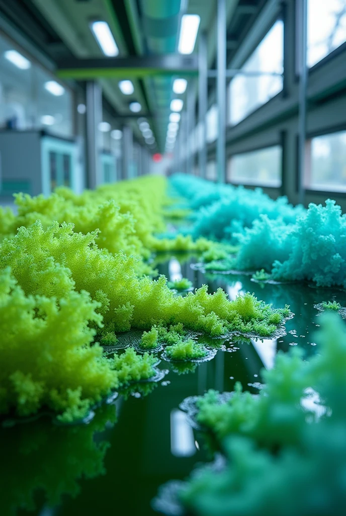 Cultivation of spirulina algae and cyanobacteria in a laboratory.