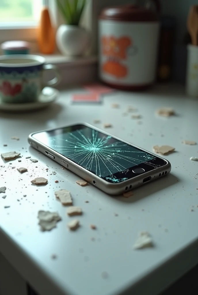 broken phone on a countertop