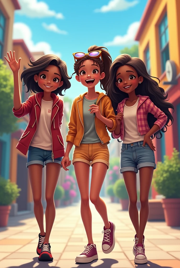 Réalise-moi une image de trois filles, the first one is called Kiara the second one is called Ila and the third one is called INAYA they are BFF