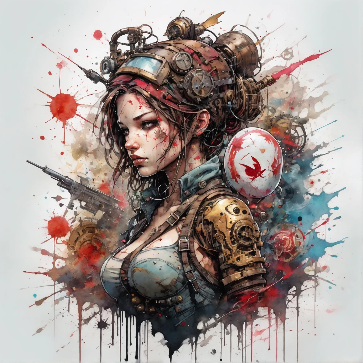 Disney Banksy art sticker, fantasy character, soul, digital illustration, comic-book style, steampunk noir, Perfect Anatomia, centred, approaching perfection, dynamic, highy detailed, Watercolor painting, art station, conceptual artwork, soft, sharp focus, illustration, arte de Carne Griffiths e Wadim Kashin