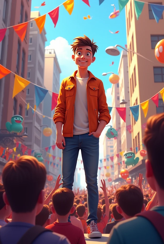 10000 People celebrate for the youngest man the City side 3d illustration