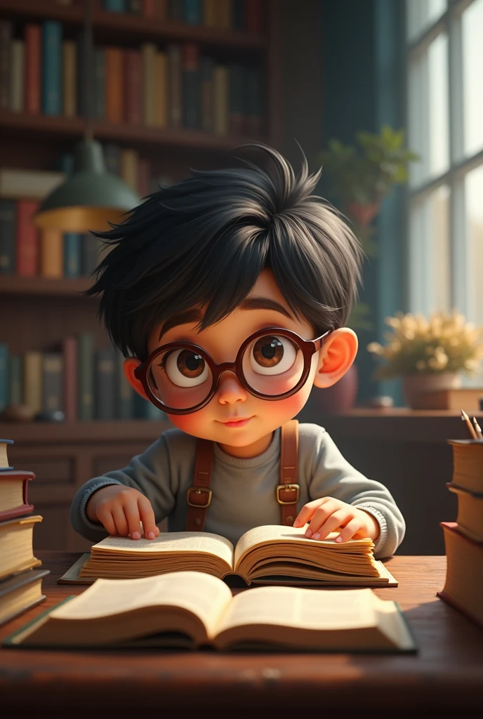 A child with school books and read it