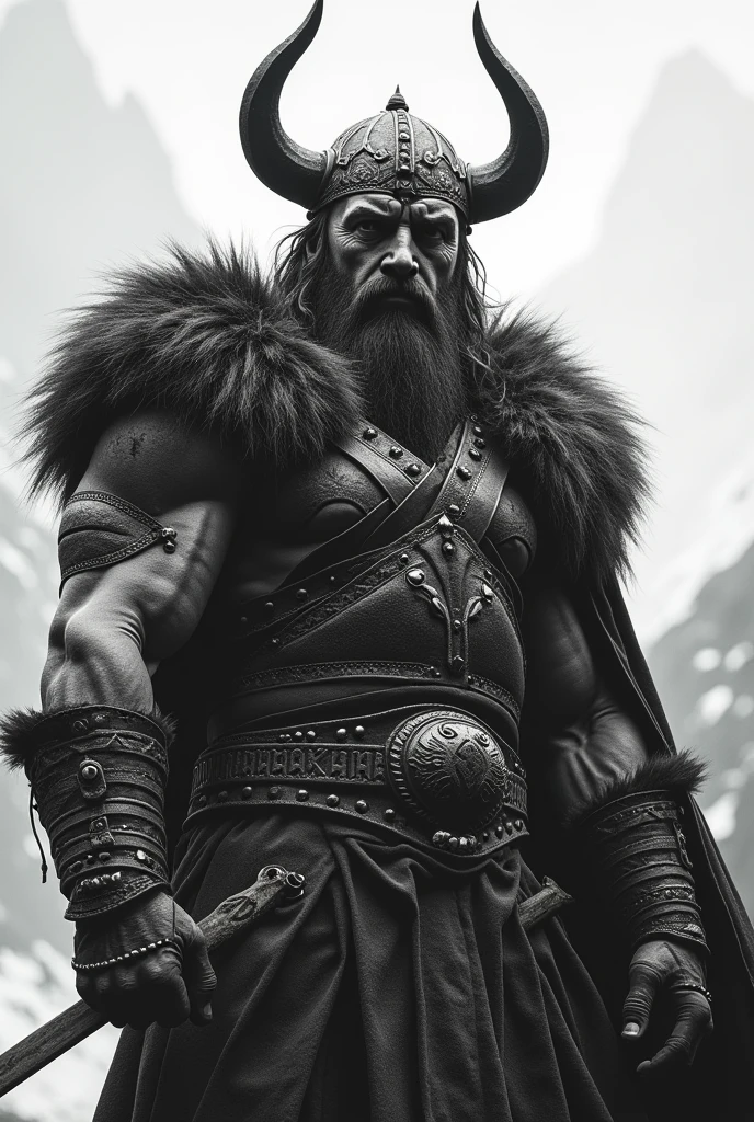 viking warrior in black and white
