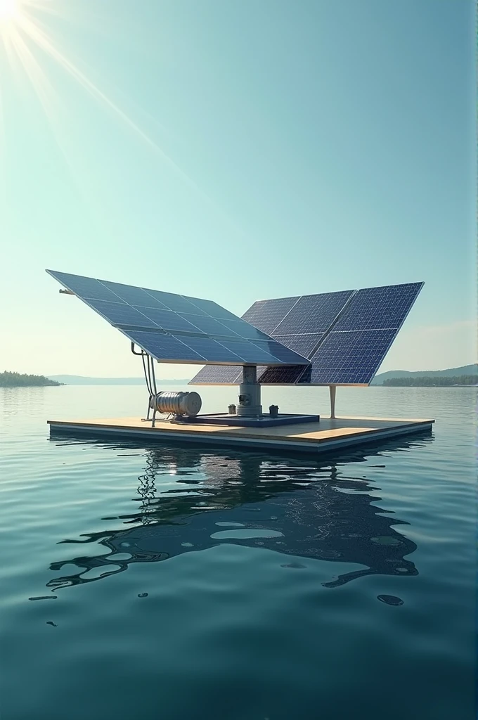 Floating solar tracker with hydraulic pump and bimetallic strip for tilting and concave mirror for heat to transfer to bimetallic strip and non electric solar tracker 