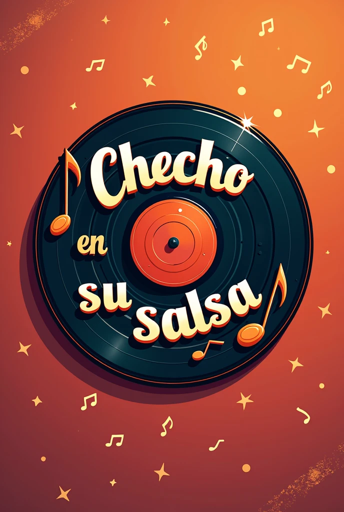 Create a logo for social media, which will be dedicated to uploading lyrics of salsa songs, which has an LP record and has on it some letters that specifically say CHECHO EN SU SALSA, in Spanish