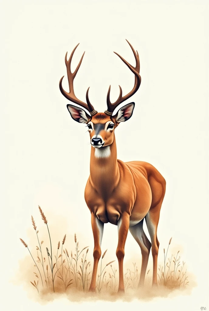art, water colour, Brocket deer (American Mazama), painting-like, background solid color