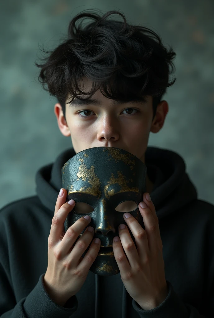 a young man holding a mask
