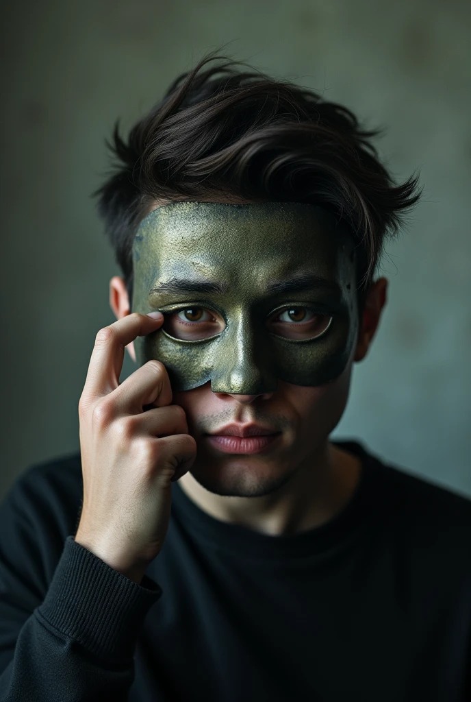 a young man holding a mask