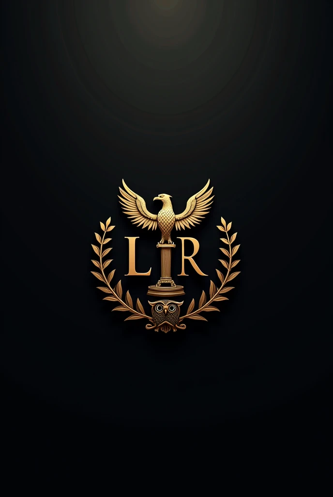 Law firm logo with metallic colors, with initials LR and scale, criminal code,phoenix and owl 
