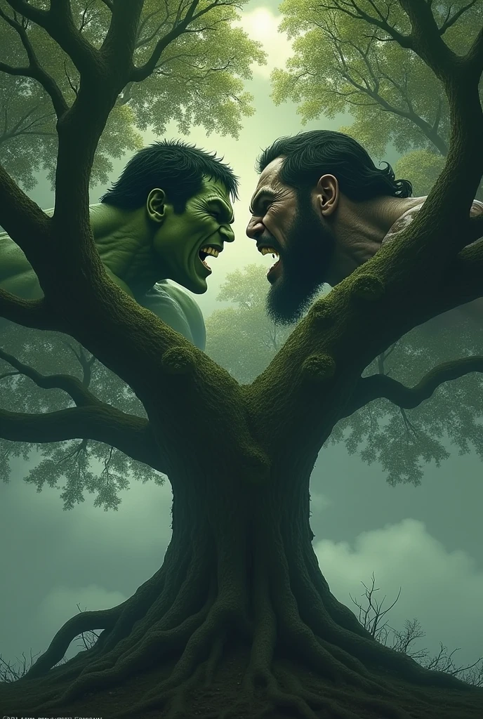 Hulk and brock Lesnar angry face in the sky ander the tree
