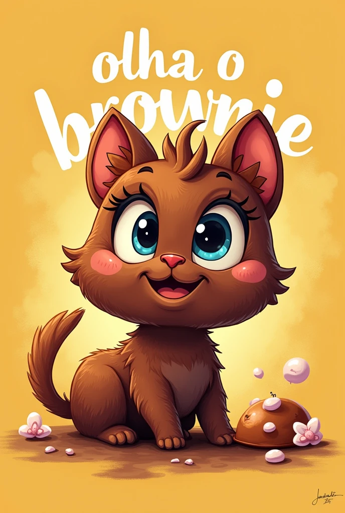 **Brand Name:** "Olha o Brownie"
creative drawing of a brownie with big eyes, very outgoing and current letters