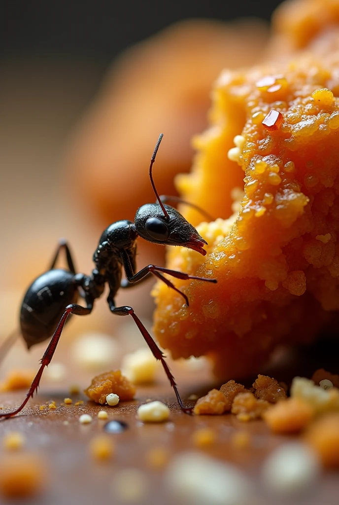 An ant eating fried chicken