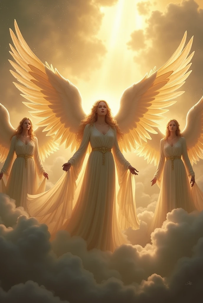 I want an epic image of several angels of God