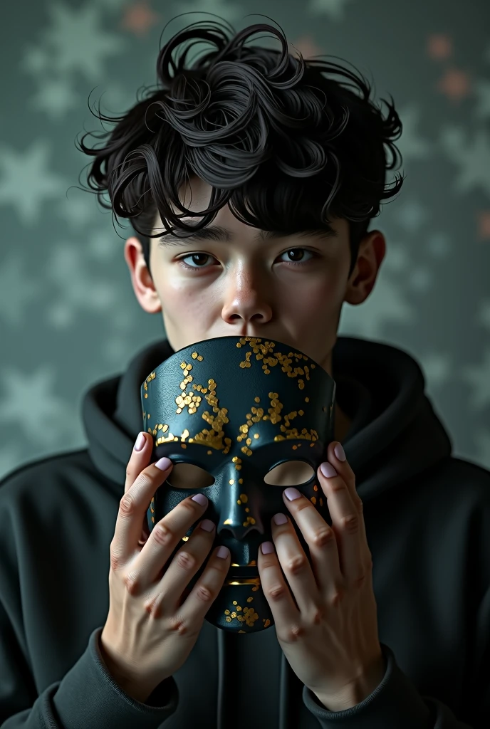 a young man holding a mask