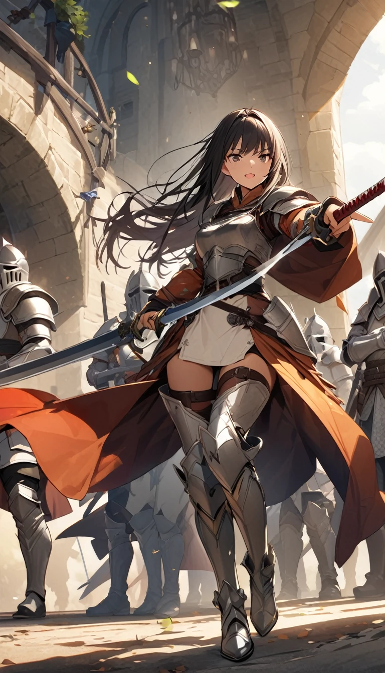 Ultra-high definition image quality、beautiful girl、Female Warrior、Female Swordsman、Light Armor、Silver Boots、Long Hair、knight&#39;hair ornaments、Silver Hair、20-year-old、Be confident々face、Very short tight skirt、Sexy posture、wilderness、Highest quality,Big Ass、Big Breasts、Thighs、Grabbing the spear、Gorgeous embroidered lace panties、Joan of Arc style clothing、Wind King Barrier、Her hair is blowing in the wind、The Sword of Promised Victory、god々Wearing a bright aura、Big Ass、Valkyrie the War Maiden、Crotch close-up、Angle from directly below、Squat with your legs apart、（Confused eyes）、３White eyes、（Female Demon Lord）、Yandere、Female ninja、ムチムチなThighs、Thighsに精子