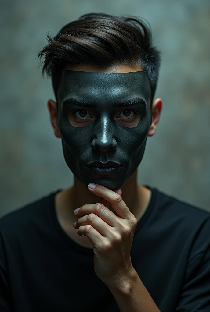 a young man holding a mask