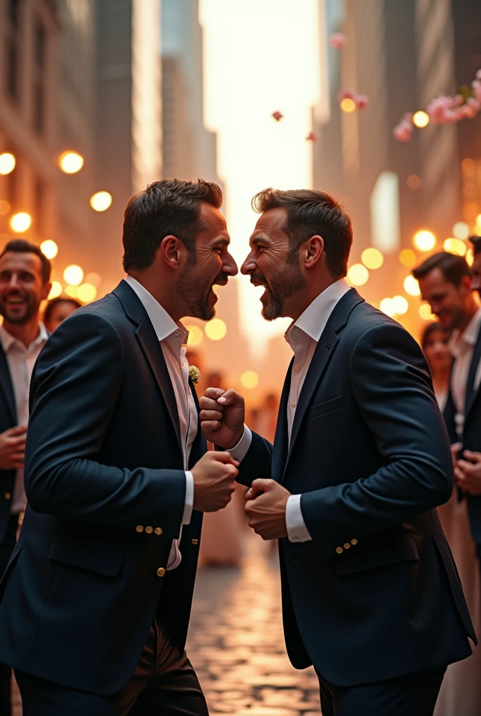 In a city there is a wedding and there are two men who are arguing 