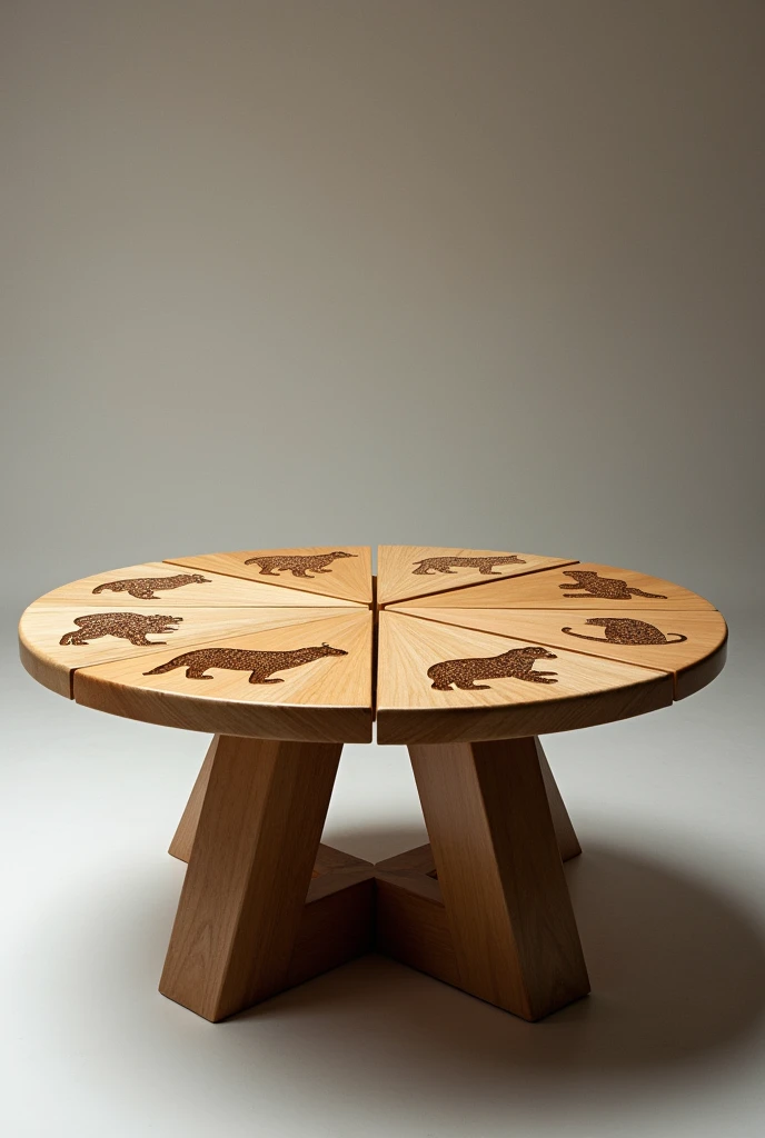 A symbol which would be a Table divided into seven equal parts and engraved on each part: a macaw, a Jaguar, um guaxinim, A white labrador, a black labrador, a sea turtle and a brown bear