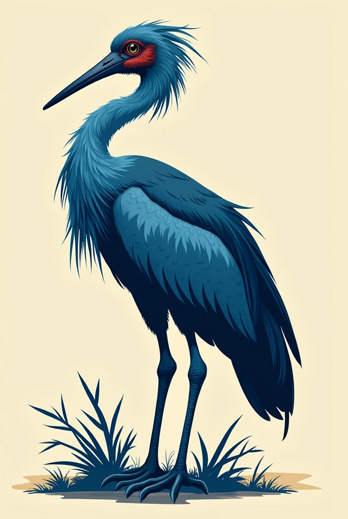 create the image of the Jabiru mycteria bird in the old school style in blue