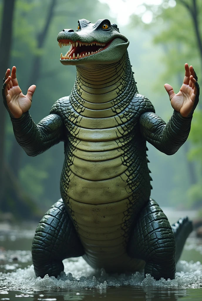 Crocodile Standing and Flooding hands like bouncers
