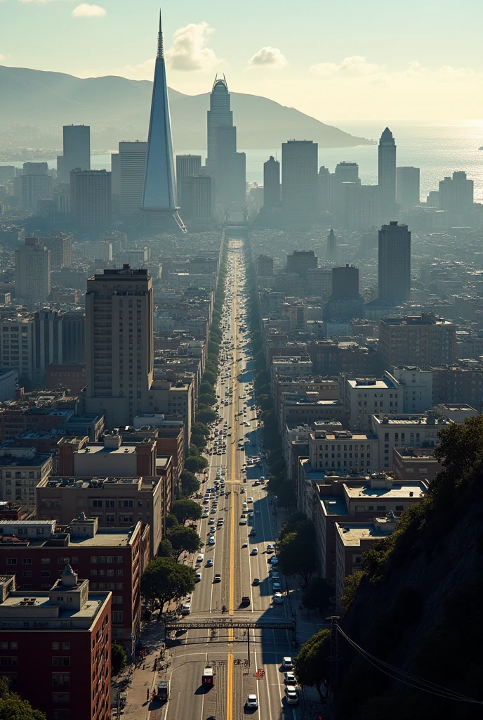 San Francisco city,in cinematic way, full view of the city