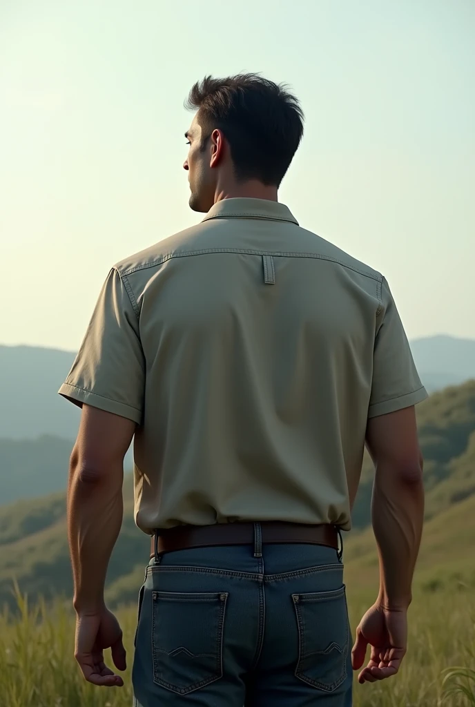 The back of a man looking to the left