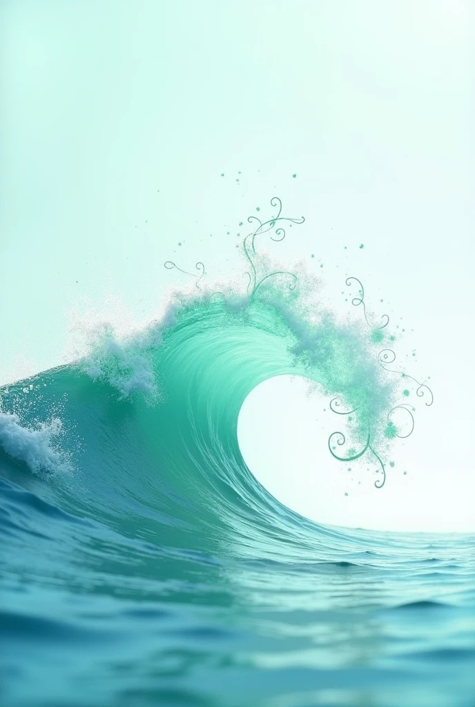 MAKE AN IMAGE OF AN OCEAN WAVE WITH SMALL MINTS IN THE FINE-LINE STYLE IN LIGHT BLUE