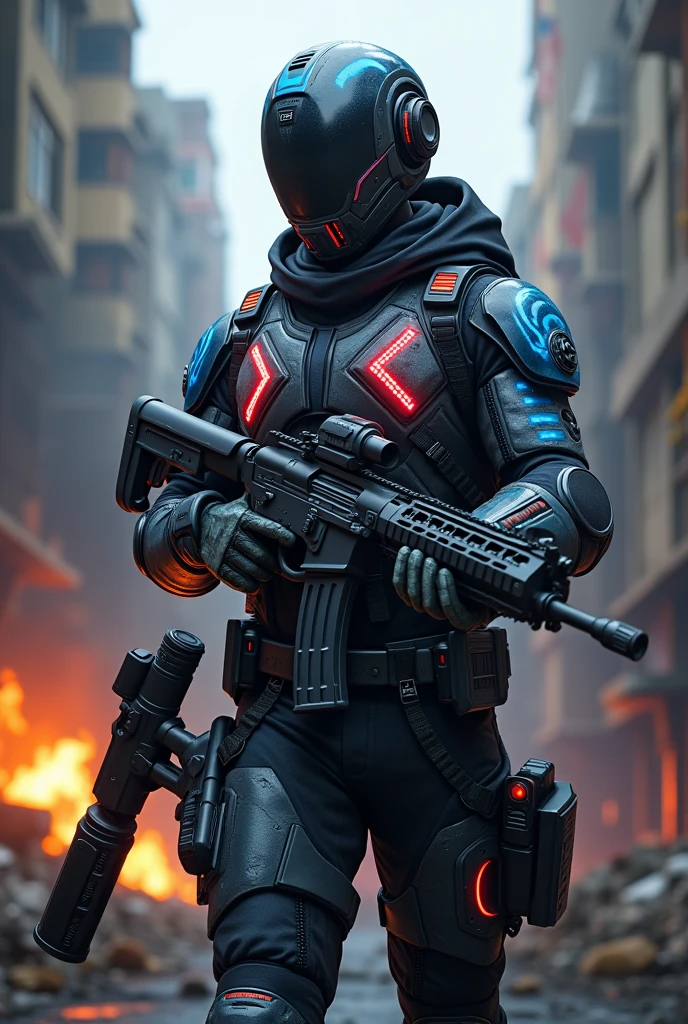 Pubg x-suit with gun and blue and red light