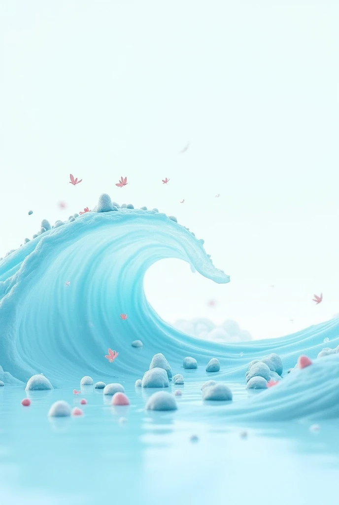 MAKE A PICTURE OF A WAVE WITH SMALL MINTS IN FINE-LINE STYLE IN LIGHT BLUE
