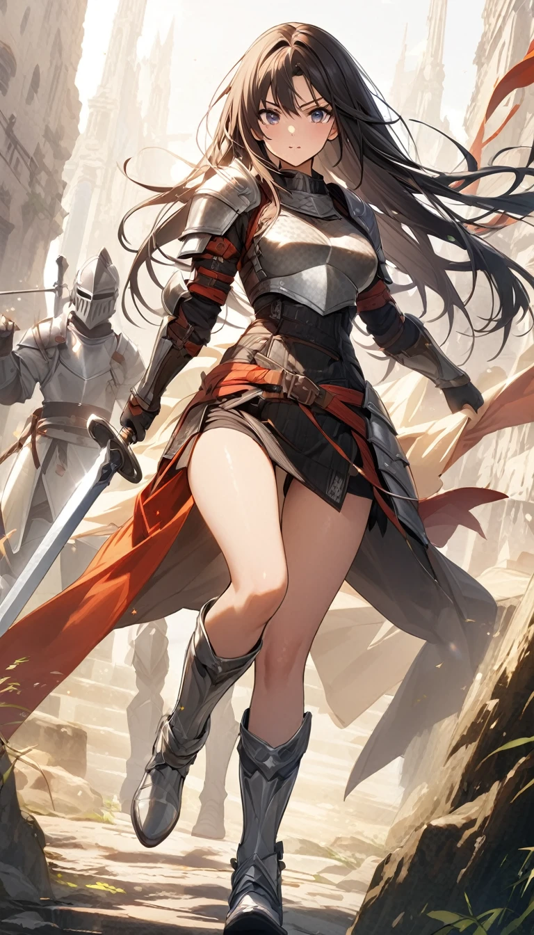 Ultra-high definition image quality、beautiful girl、Female Warrior、Female Swordsman、Light Armor、Silver Boots、Long Hair、knight&#39;hair ornaments、Silver Hair、20-year-old、Be confident々face、Very short tight skirt、Sexy posture、wilderness、Highest quality,Big Ass、Big Breasts、Thighs、Grabbing the spear、Gorgeous embroidered lace panties、Joan of Arc style clothing、Wind King Barrier、Her hair is blowing in the wind、The Sword of Promised Victory、god々Wearing a bright aura、Big Ass、Valkyrie the War Maiden、Crotch close-up、Angle from directly below、Squat with your legs apart、（Confused eyes）、３White eyes、（Female Demon Lord）、Yandere、Female ninja、ムチムチなThighs、Panty shot