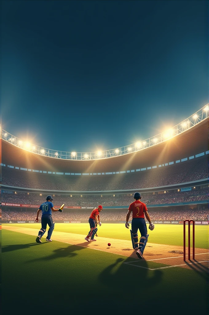 Cricket stadium in night time players are playing cricket