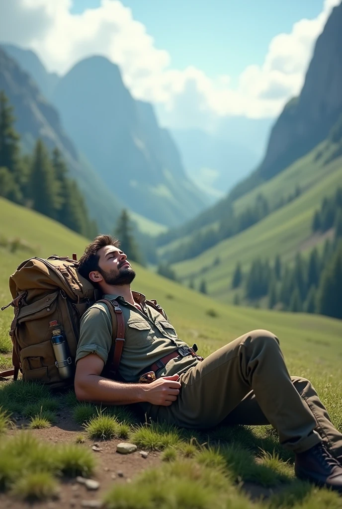 a backpacker on his back