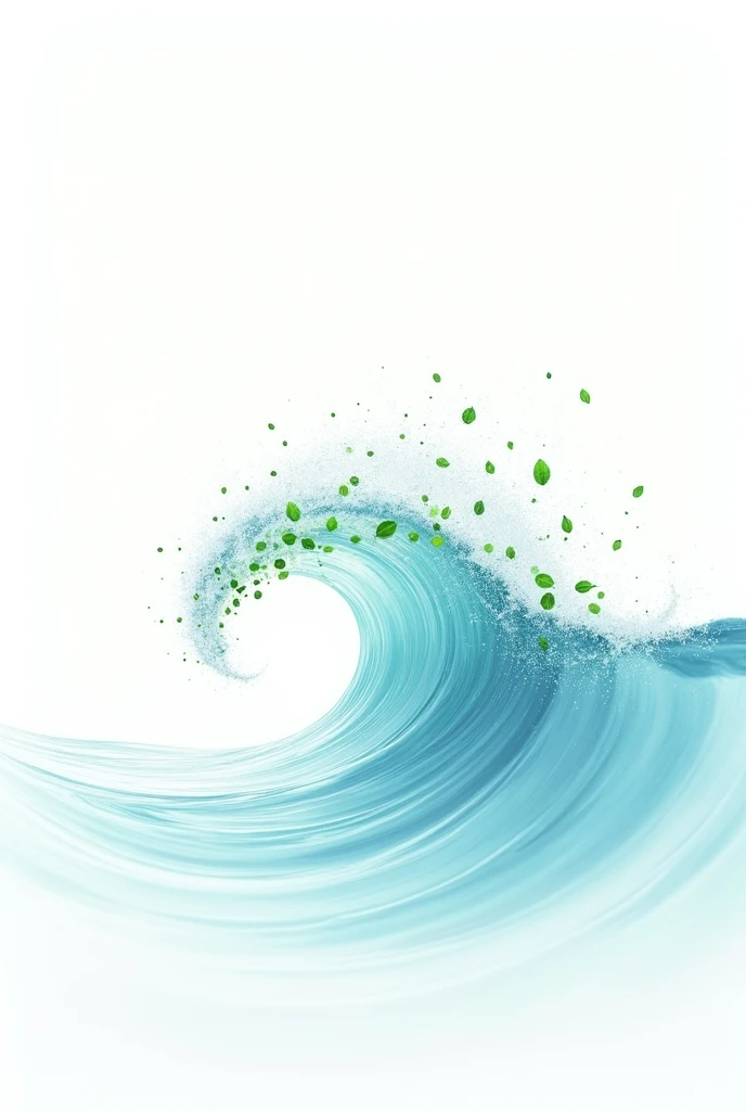 DRAW A WAVE WITH SMALL GREEN MINTS COMING OUT OF IT IN FINE-LINE STYLE IN LIGHT BLUE ON A WHITE BACKGROUND