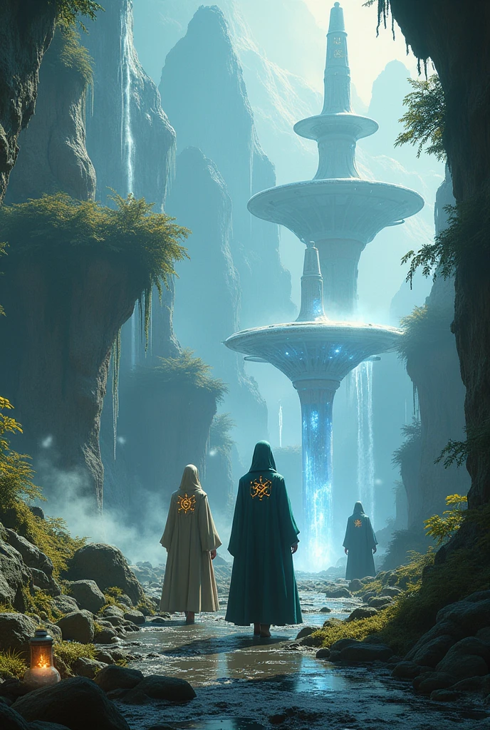 futuristic area where sorcerers live and work, It must be a natural environment and mythical weapons and potions
