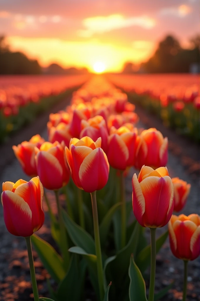 Image of tulips at sunset
