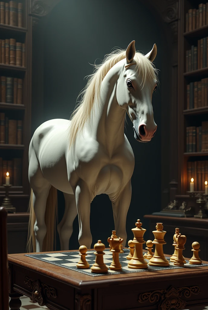 A horse playing chess
