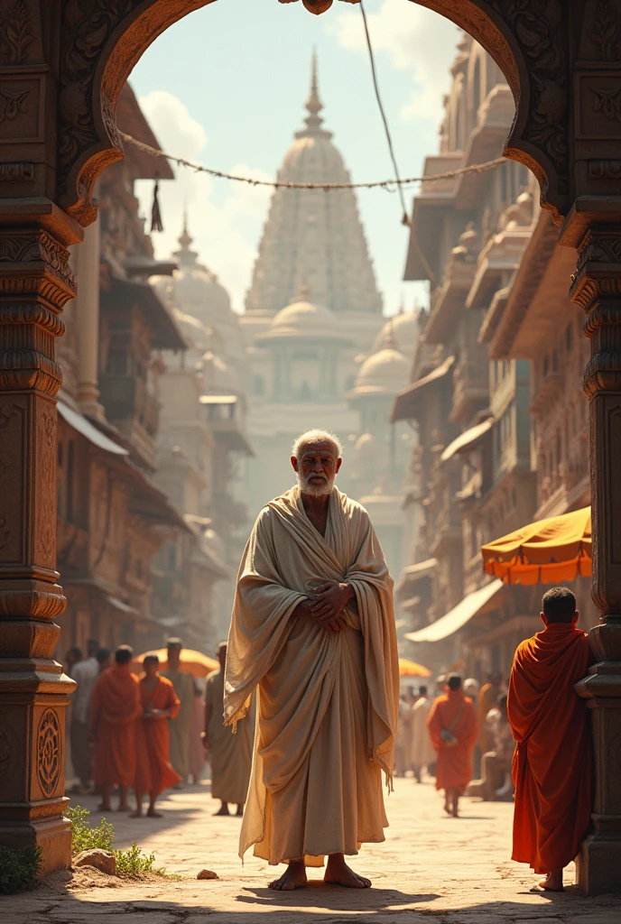 An indian monk in an ancient indian city